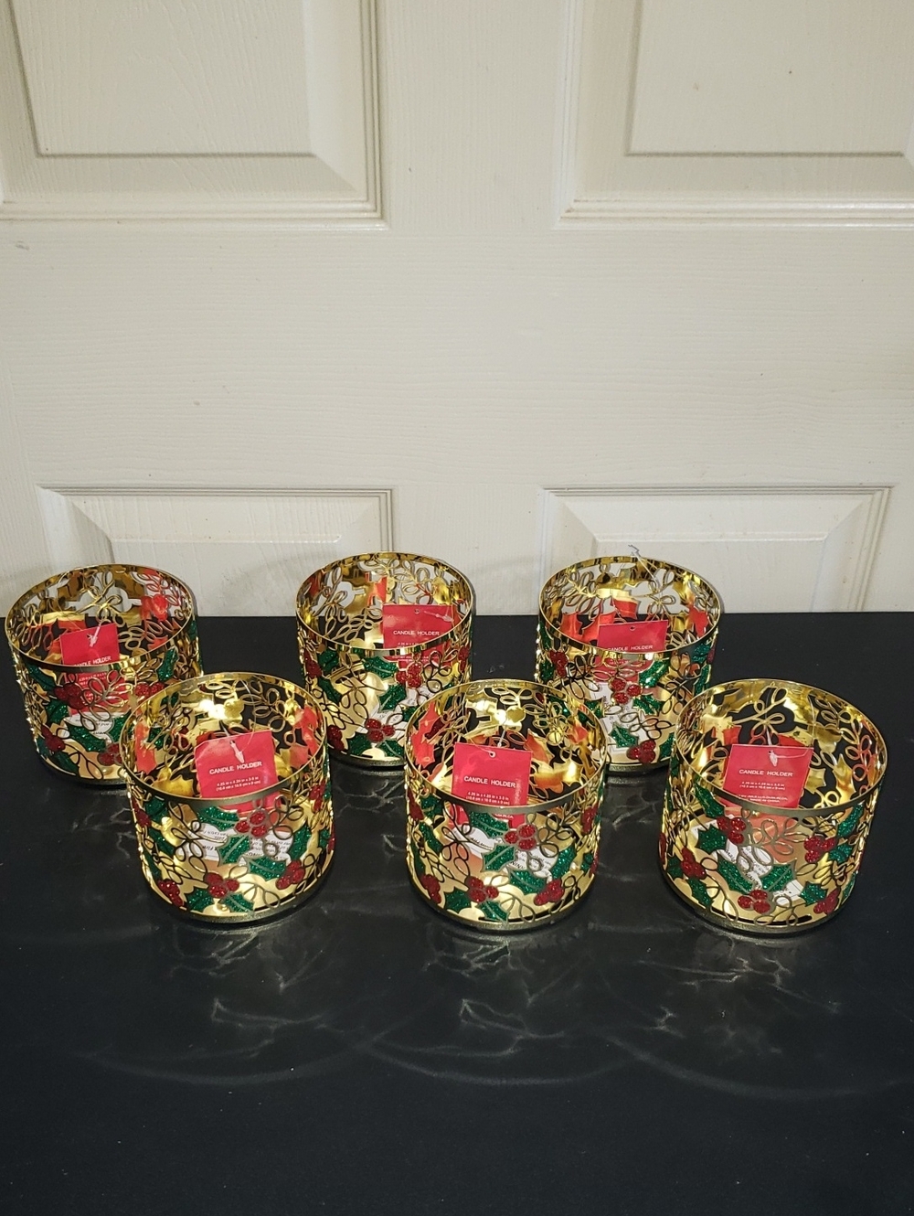 NWT BUNDLE Festive Christmas Gold Floral Tea Light Holders - Set of 6